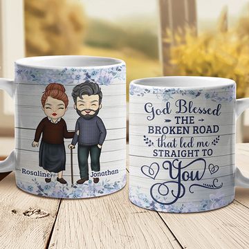 Discover God Blessed The Broken Road That Led Me Straight To You - Gift For Couples, Personalized Mug