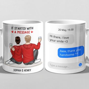 Discover It Started With A Message - Couple Personalized Custom Mug - Gift For Husband Wife, Anniversary