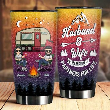 Discover Husband & Wife Camping Partners For Life - Gift For Camping Couples, Personalized Tumbler