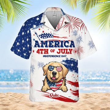 Discover Happy Independence Day - Personalized Hawaiian Shirt - Gift For Dad, Gift For Pet Lovers