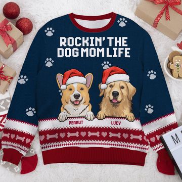 Discover Rockin' The Dog Mom Life - Personalized Custom Unisex Ugly Christmas Sweatshirt, Gift For Dog Lovers, Pet Lovers