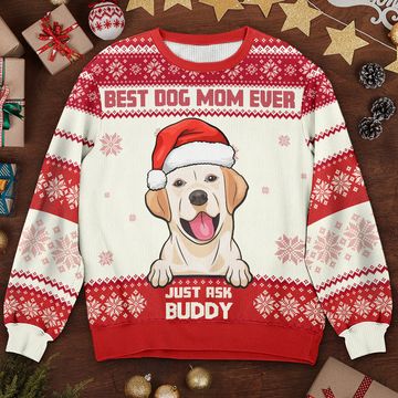 Discover Best Dog Mom Ever - Personalized Custom Unisex Ugly Christmas Sweatshirt, Wool Sweatshirt, All-Over-Print Sweatshirt - Gift For Dog Lovers, Pet Lovers, Christmas Gift