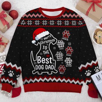 Discover Merry Christmas To The Best Dog Dad - Personalized Custom Unisex Ugly Christmas Sweatshirt, Wool Sweatshirt, All-Over-Print Sweatshirt - Gift For Dog Lovers, Pet Lovers, Christmas Gift