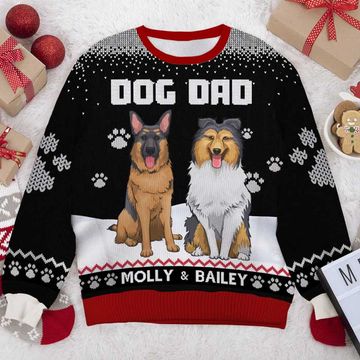 Discover Happy Woofmas To The Best Dog Dad - Personalized Custom Unisex Ugly Christmas Sweatshirt, Wool Sweatshirt, All-Over-Print Sweatshirt - Gift For Dog Lovers, Pet Lovers, Christmas Gift