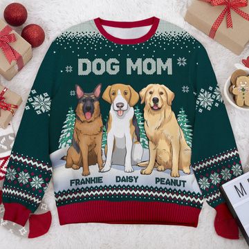 Discover Happy Woofmas To The Best Dog Mom - Personalized Custom Unisex Ugly Christmas Sweatshirt, Wool Sweatshirt, All-Over-Print Sweatshirt - Gift For Dog Lovers, Pet Lovers, Christmas Gift