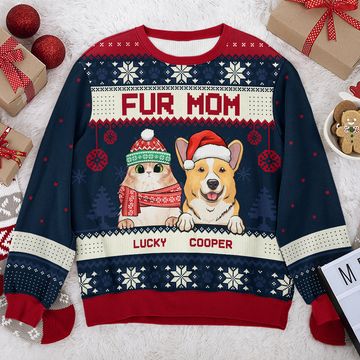 Discover Merry Christmas, Fur Mom Fur Dad - Personalized Custom Unisex Ugly Christmas Sweatshirt, Wool Sweatshirt, All-Over-Print Sweatshirt - Gift For Pet Lovers, Christmas Gift