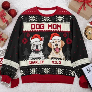 Discover Dog Mom Dog Dad - Personalized Custom Unisex Ugly Christmas Sweatshirt, Wool Sweatshirt, All-Over-Print Sweatshirt - Gift For Dog Lovers, Pet Lovers, Christmas New Arrival Gift