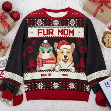Discover Merry Christmas Black & Red Style - Pet Personalized Custom Ugly Sweatshirt - Unisex Wool Jumper - New Arrival Christmas Gift For Pet Owners, Pet Lovers