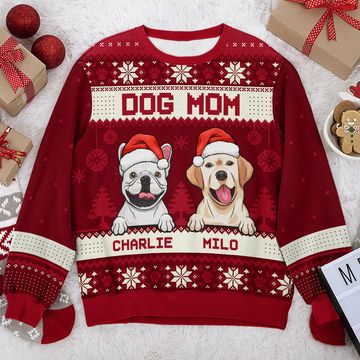 Discover Dog Mom Dog Dad Merry Christmas - Personalized Custom Unisex Ugly Christmas Sweatshirt, Wool Sweatshirt, All-Over-Print Sweatshirt - Gift For Dog Lovers, Pet Lovers, Christmas New Arrival Gift