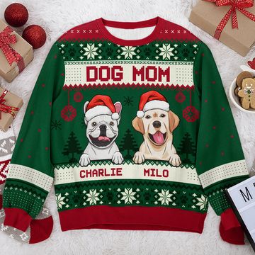 Discover Merry Christmas Dog Dad Dog Mom - Personalized Custom Unisex Ugly Christmas Sweatshirt, Wool Sweatshirt, All-Over-Print Sweatshirt - Gift For Dog Lovers, Pet Lovers, Christmas New Arrival Gift