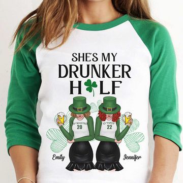 Discover She's My Drunker Half - Gift For Besties, Personalized St. Patrick's Day Unisex Baseball Tee