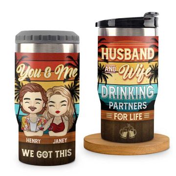 Discover Drinking & Travels Partner For Life - Personalized Can Cooler - Gift For Couples, Husband Wife