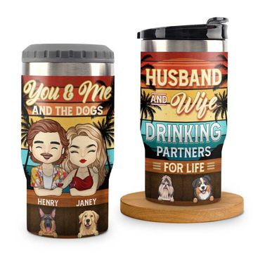 Discover Husband Wife & Our Dogs - Personalized Can Cooler - Gift For Couples, Husband Wife