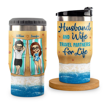 Discover Travel Partners For Life - Personalized Can Cooler - Gift For Couples, Husband Wife
