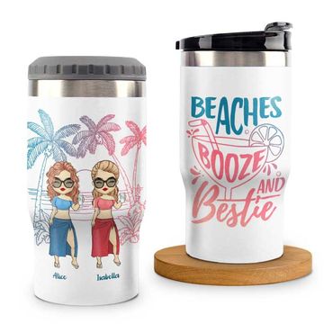 Discover Beaches Booze & Besties - Personalized Can Cooler - Gift For Bestie