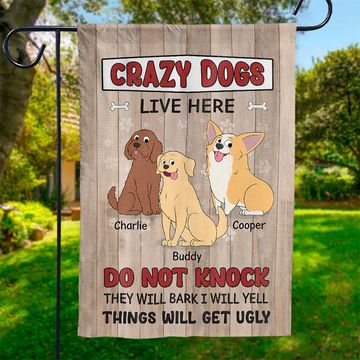 Discover Crazy Dogs Live Here Do Not Knock - Dog Personalized Custom Flag - Gift For Pet Owners, Pet Lovers