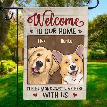 Discover Welcome To Our Home - Dog & Cat Personalized Custom Flag - Gift For Pet Lovers, Pet Owners