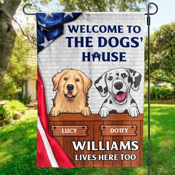 Discover Welcome To The Dogs' House - Dog & Cat Personalized Custom Patriotic Flag - Independence Day, 4th Of July, Gift For Pet Owners, Pet Lovers