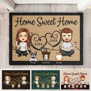 Discover Home Sweet Home With Our Kids - Personalized Decorative Mat - Gift For Couples, Gift For Pet Lovers