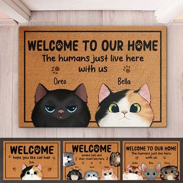 Discover Welcome To Our Happy House - Cat Personalized Custom Home Decor Decorative Mat - House Warming Gift For Pet Owners, Pet Lovers