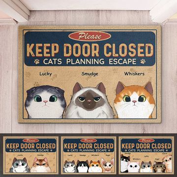 Discover Keep Door Closed, Cats Planning Escaped - Dog & Cat Personalized Custom Decorative Mat - Gift For Pet Owners, Pet Lovers