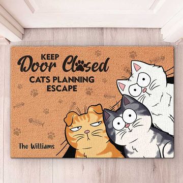 Discover Keep Door Closed, Cats Planning Escape - Cat Personalized Custom Home Decor Decorative Mat - House Warming Gift