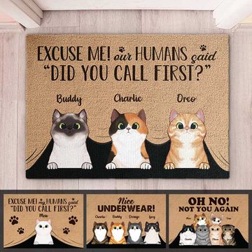 Discover My Humans Said Did You Call First - Funny Personalized Cat Decorative Mat