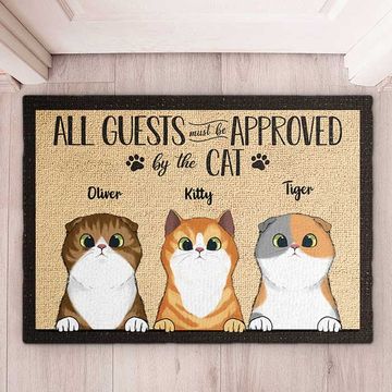 Discover All Guests Must Be Approved By Peeking Cat - Funny Personalized Cat Decorative Mat