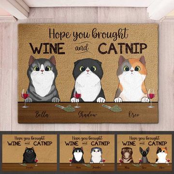 Discover Hope You Brought Wine And Catnip - Funny Personalized Cat Decorative Mat