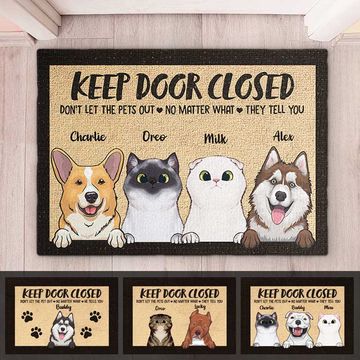 Discover Don't Let The Pets Out - Funny Personalized Decorative Mat, Doormat (Cat Dog)