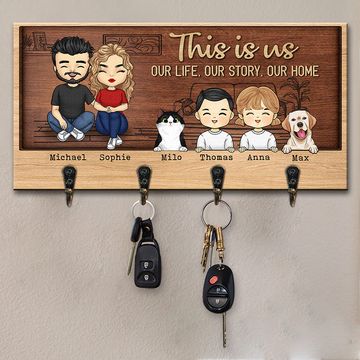 Discover Our Life Our Story Our Home - Family Personalized Custom Key Hanger, Key Holder - Gift For Family Members, Pet Owners, Pet Lovers