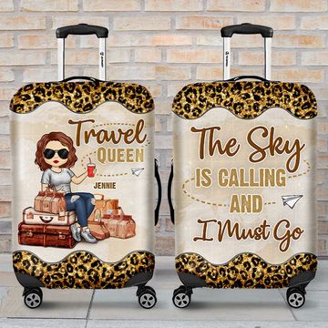Discover Travel Queen The Sky Is Calling And I Must Go - Gift For Bestie, Personalized Luggage Cover