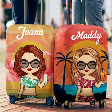 Discover Chibi Tropical Summer Sunset - Personalized Luggage Cover - Gift For Bestie