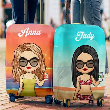 Discover Chibi Summer Beach Sunset - Personalized Luggage Cover - Gift For Bestie