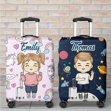 Discover Give Your Kids Adventures Not Things - Travel Personalized Custom Luggage Cover For Kids - Holiday Vacation Gift, Gift For Adventure Travel Lovers