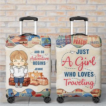 Discover And So The Adventure Begins - Travel Personalized Custom Luggage Cover For Kids - Holiday Vacation Gift, Gift For Adventure Travel Lovers