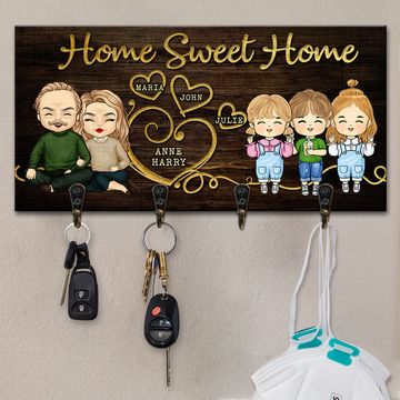 Discover Home Sweet Home Parents & Kids - Personalized Key Hanger, Key Holder - Anniversary Gifts, Gift For Couples, Husband Wife