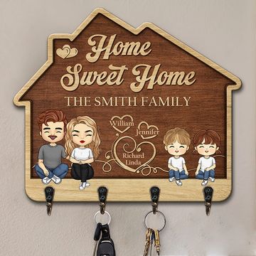 Discover Welcome To Our Home Sweet Home - Family Personalized Custom House Shaped Key Hanger, Key Holder - Gift For Family Members