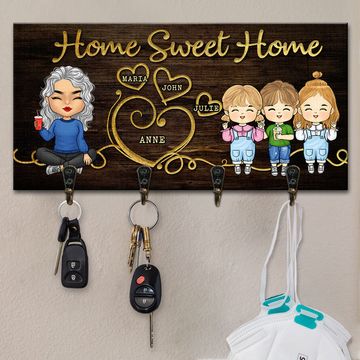 Discover Home Sweet Home Single Parents & Kids - Personalized Key Hanger, Key Holder - Anniversary Gifts, Gift For Couples, Husband Wife