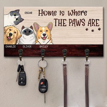 Discover Home Is Where The Paws Are - Dog & Cat Personalized Custom Key Hanger, Key Holder - Gift For Pet Lovers, Pet Owners