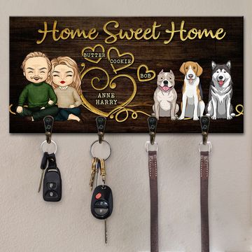 Discover Home Sweet Home Couple & Dogs - Personalized Key Hanger, Key Holder - Anniversary Gifts, Gift For Couples, Husband Wife, Dog Lovers