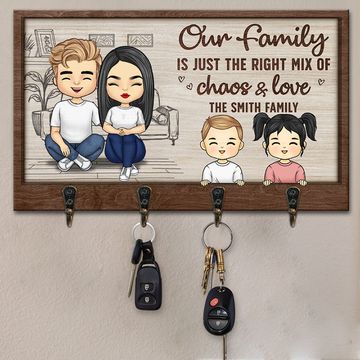 Discover Our Family Is Just The Right Mix Of Chaos & Love - Family Personalized Custom Shaped Key Hanger, Key Holder - Gift For Family Members