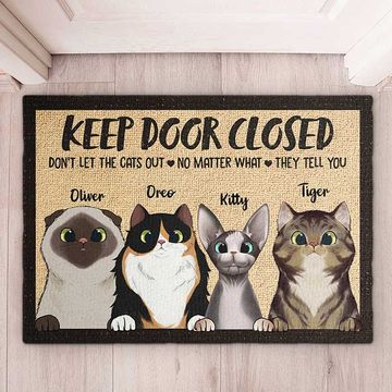Discover Don't Let The Cats Out - Funny Personalized Cat Decorative Mat, Doormat