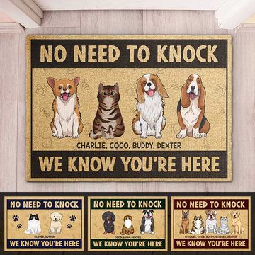 Discover We Know You're Here, Dogs And Cats - Personalized Decorative Mat