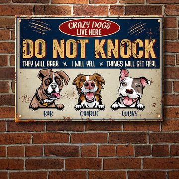 Discover Do Not Knock - Crazy Dogs Live Here - Funny Personalized Dog Metal Sign