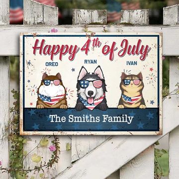 Discover Happy 4th Of July - 4th Of July Funny Personalized Pet Metal Sign (Cat & Dog)