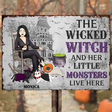 Discover The Wicked Witch & Her Lil Monsters - Personalized Metal Sign - Gift For Pet Lovers, Halloween Gift