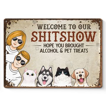 Discover Hope You Brought Alcohol & Pet Treats - Dog & Cat Personalized Custom Home Decor Metal Sign - House Warming Gift For Pet Owners, Pet Lovers