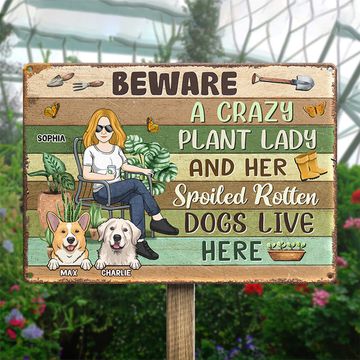 Discover A Crazy Plant Lady & Her Pets - Dog & Cat Personalized Custom Home Decor Metal Sign - House Warming Gift For Pet Owners, Pet Lovers, Gardening Lovers