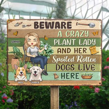 Discover Crazy Plant Lady And Her Pets Are Here - Dog & Cat Personalized Custom Home Decor Metal Sign - House Warming Gift For Pet Owners, Pet Lovers, Gardening Lovers